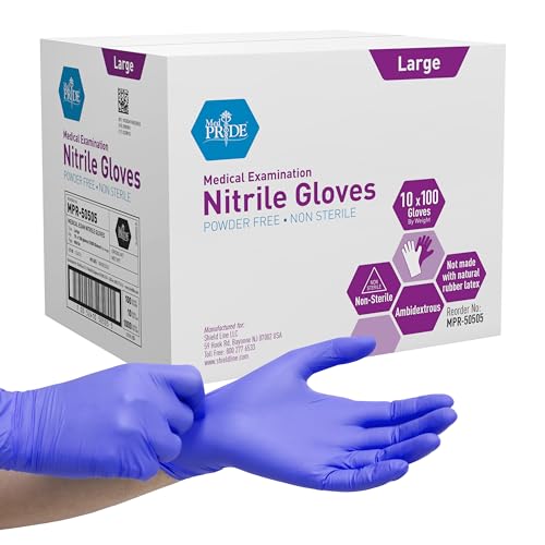 MedPride Powder-Free Nitrile Exam Gloves large, Case/1000, 100 Count (Pack of 10)
