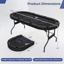 72 Inch Foldable Poker Table for 8 Players Portable Oval Card Board Game Table-Blue